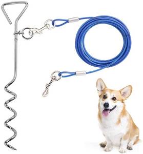 lot 8288 image: CLKHOWL Dog Stake Tie Out Cable - 1630 Anti Rust Reflective Stake for Medium Large Dogs Up to 125 lbs, Dog Cable Runner and Metal Hooks for Yard, Camping, or Outdoors (Blue, 16FT)