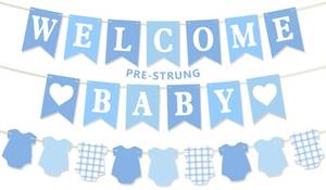 lot 8293 image: Ushinemi Pre-Strung Baby Shower Decorations for Boy, Welcome Baby Banner
