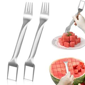 lot 8311 image: 2Pcs Watermelon Fork Slicer Cutter, Stainless Steel 2-in-1 Watermelon Fork Slicer, Portable Watermelon Fork Watermelon Cutter Slicer Tool Fruit Forks Slicer for Home Party Camping Kitchen Gadget