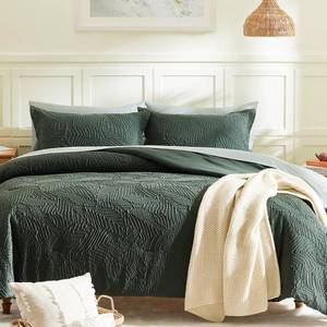 lot 9628 image: Queen Comforter Set - 7 Pieces Dark Green Bed in a Bag Queen Bedding Sets