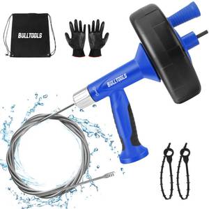 lot 9631 image: BULLTOOLS Drain Auger, 25FT Drain Clog Remover with Drill Adapter, Flexible Snake Drain Hair Removal Tool for Kitchen Sink, Bathtub, and Shower Comes with Gloves and Storage Bag