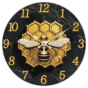 lot 9639 image: CHGCRAFT Golden Texture Honeycomb Bees Pattern Wall Clock 12 Inch Non-Ticking Bee Clocks Round Wall Hanging Clock Battery Operated for Bedroom Living Room Kitchen Office