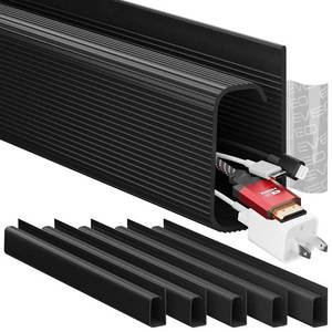 lot 9645 image: EVEO Cable Management Under Desk Kit (6 Units) - Under Desk Cable Management Cord Hider, Cable Hider Cord Management, Cable Organizer, Cable Raceway  Self-Adhesive 96 J Channel 6X16 - Black