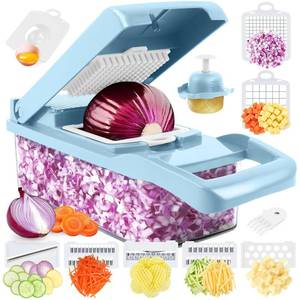lot 9653 image: MAIPOR Vegetable Chopper Pro, Multifunctional 13 in 1 Food Chopper, Kitchen Vegetable Slicer Dicer Cutter With 8 Blades for Onion Carrot and Garlic With Container (Blue)