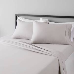 lot 9661 image: Amazon Basics Lightweight Super Soft, Breathable, Wrinkle-Free, Brushed Microfiber 4-Piece Bed Sheet Set with 14-Inch Deep Pockets, King, Light Gray, Solid