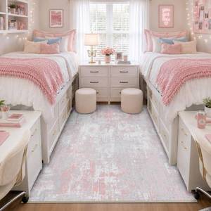 lot 9675 image: RELEANY Washable 4x6 Abstract Area Rug for Living Room Gray Pink