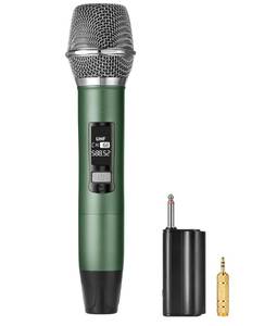 lot 9680 image: Meloace Rechargeable Wireless Microphone, Two Metal UHF Microphones with 14 Receiver, Plug-and-Play for Karaoke Singsing, Lecture, Stage Performance, PA System (Green - One Mic)