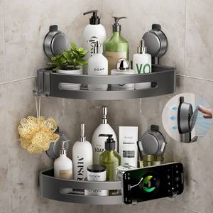 lot 9683 image: ONXE Corner Shower Caddy Suction Cup,Shower Shelves with Hooks,No Drilling Powerful Upgrade Suction Bathroom Corner Organizers and Storage,Removable Waterproof Rustproof Shower Shelf Bathroom Decor