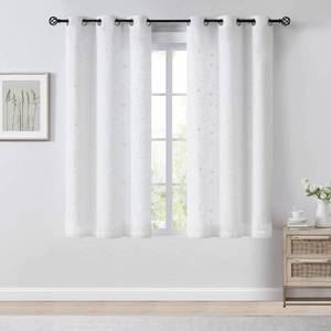 lot 9689 image: Bujasso Embroidered Leaf Sheer Window Curtains, White 38 Wx63 Lx2