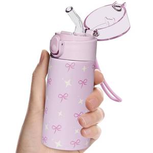 lot 10188 image: Turmaster 5oz Small Water Bottle with Straw, Gym Water Bottle with 3D Printed Pattern, Insulated Bottle for Hot&cold Drinks,360°leak-Proof for Student, Girl, School, Sports,Travel-Bow