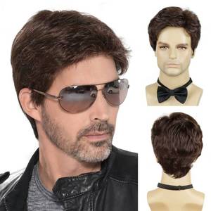 lot 10200 image: BCHR Mens Brown Wigs, Short Men Wig Heat Resistant Synthetic Layered Natural Hair Cosplay Costume Halloween Wigs for Men Male Guy