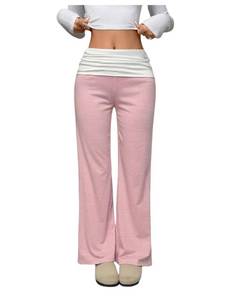 lot 10209 image: Milumia Womens Y2k Color Block Striped Pants Fold Over Low Rise Casual Lounge Trousers Pink Large