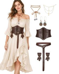 lot 10231 image: Renaissance Costume Women High-Low Dress with Accessories (beige, Medium)
