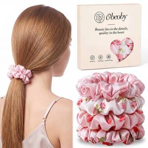 lot 10243 image: 100% Mulberry Silk Hair Ties, Pink Small Scrunchies, 4 Pack
