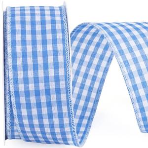 lot 10258 image: LaRibbons Blue Gingham Ribbon Wired, 1.5 x 10 Yards, Blue and White Plaid