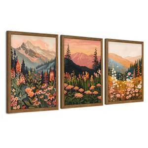 lot 11337 image: WRFON Framed Canvas Wall Art Set of 3, 12x16 Mountain Landscape