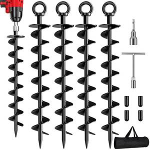 lot 11353 image: Phopich Ground Anchor Screw, 4 Pack Spiral Steel
