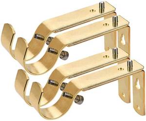 lot 12074 image: Curtain Bracket Set of 4, Gold Metal, Adjustable 1 or 78 Inch