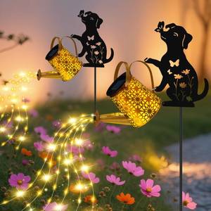 lot 12100 image: Ostritec Solar Watering Can Lights with Dog Hook, 2 Pack