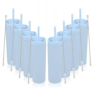 lot 13455 image: Volhoply 16oz Plastic Skinny Tumbler with Lid and Straw 5 Pack