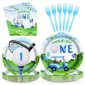 lot 13464 image: Grencian Golf First Birthday Party Tableware Set, 96 Pieces