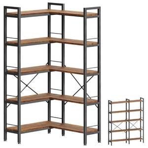 lot 17208 image: Huuger L-Shaped 5-Tier Bookshelf with Metal Frame  Retail $119.99