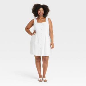 lot 18431 image: A New Day Womens Linen Mini Vest Dress White 3X