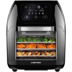 lot 19482 image: Chefman Multifunctional Digital 10 Qt. Air Fryer Rotisserie  Fry  Roast & Bake  17 Presets - Black (Damaged)