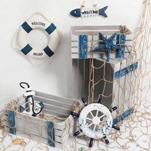 lot 19516 image: GliCraft Nautical Theme Party Decor Wood Crates Net Ship Wheel, Retro