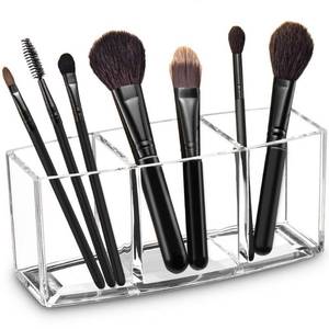 lot 20104 image: Acrylic Makeup Brush Organizer Holder Clear Cosmetic Brushes Storage with 3 Slots