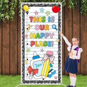 lot 20120 image: Back to School Door Cover Notebook Line Door Banner First Day of School Party Supplies Composition Notebook Porch Sign Photo Background Welcome Front Doors Decor for Classroom Window Wall Decorations