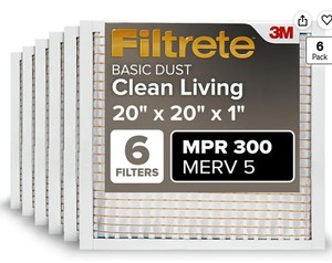 lot 7666 image: 3M Filtrete Electrostatic Air Cleaning Filter 20x20x1 (6-Pack)
