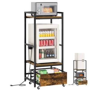 lot 1288 image: YATINEY Mini Fridge Stand with Movable Drawer, Microwave Stand with Power Outlet, Mini Fridge Shelf with Adjustable Shelves, Kitchen Bakers Rack for Dorm, Dining Room, Home, Rustic Brown HB05UBR