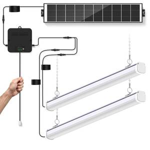 lot 1289 image: Solar Shed Shop Light with Pull Cord, 1500LM, Cool White Dual LED Bars
