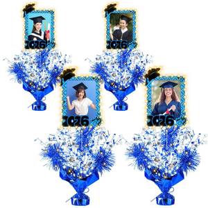 lot 1308 image: Marsui 4 Set Graduation Centerpieces for Table 2026 Blue Centerpieces for Tables Grad Photo Picture Tables Decoration with Light Prom Send off Decor for Graduation Party Decorations(Silver and Blue)