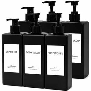 lot 1311 image: Shampoo and Conditioner Dispenser Set, 6PCS Refillable Shampoo and Conditioner Bottles with Labels, 500ml Soap Dispenser 16.9oz Shower Dispenser Square Pump Bottle for Bathroom and Kitchen - Black
