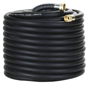 lot 1344 image: Guitrees 150FT 58 Heavy Duty Rubber Garden Hose - 300psi Working, 1000psi Burst - HotCold Water - Five-Layered Braiding for Durability - Versatile for Gardening, Agriculture, Construction(Black)