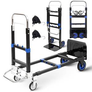lot 1352 image: Upgraded 3 in 1 Folding Hand Truck, 600lbs Capacity, Heavy Duty Convertible Dolly with Retractable Handle and 4 Rubber Wheels, Collapsible Cart for Moving Home, Office, Warehouse (Blue)