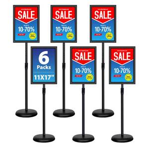 lot 1354 image: VAIIGO 6Packs 11x17 Inch Adjustable Pedestal Poster Sign Stand, Heavy Duty Floor Standing Sign Holder Stand Aluminum Snap Open Frame for Vertical and Horizontal View Sign Displayed(Black)