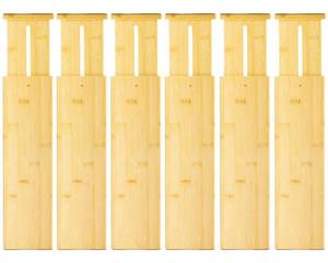 lot 1371 image: VaeFae 6 Pack Bamboo Drawer Dividers, 4 High Adjustable 16.6 - 21.8 Clothes Drawer Organizers, Expandable Separators for BedroomBathroomKitchenOffice Storage