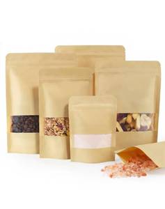 lot 2082 image: FireKylin 100 Pcs Resealable Paper Bags, Clear Window, Brown, 7.9 x 11.8