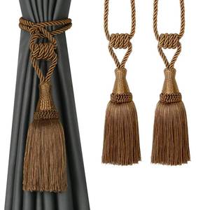 lot 2084 image: BEL AVENIR 2 Pack Tassel Curtain Tiebacks Handmade Holdbacks (Coffee)