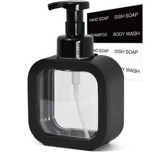 lot 2101 image: SVLX YIXVN Foaming Soap Dispenser, 300ml (10oz) Plastic Refillable Foaming Hand Soap Dispenser with 8 Pcs Waterproof Labels, Foam Pump Bottle for Bathroom and Kitchen (Black)