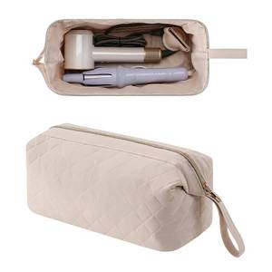 lot 2113 image: RSRSLEII Large Quilted Hair Tools Travel Bag, Water-resistant, Beige