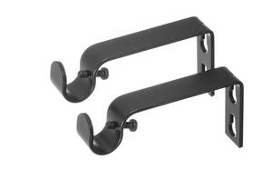 lot 2118 image: Ivilon Fixed Brackets for Curtain Rods - for 12 or 58 Inch Rods. Set of 2 - Black
