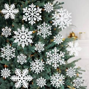 lot 10318 image: kockuu 72Pcs White Glitter Snowflake Hanging Ornaments for Christmas Tree, Wall, Window & More