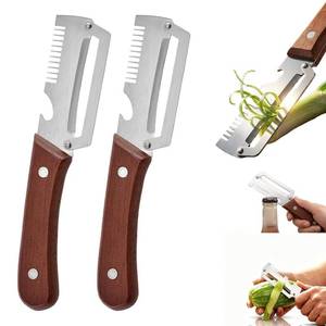 lot 10358 image: 2PCS MultiFunctional Vegetable Peeler with Wooden Handle,3-in-1 Stainless Steel Stainless Steel Veggie Cutter with Bottle Opener,Kitchen Tool for Fruit Veggie Pumpkin That Need to Be Peeled