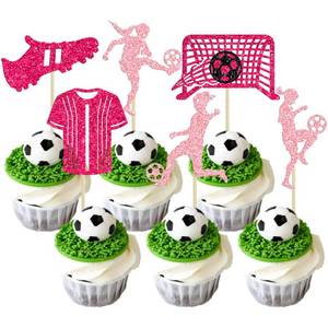 lot 10364 image: Gyufise 24Pcs Soccer Cupcake Toppers Glitter Football Cupcake Picks Sport Cake Decorations for Soccer Ball Theme Women Birthday Party Favor Supplies Pink