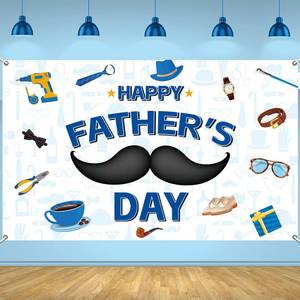 lot 10366 image: QOUBAI Happy Father Day Backdrop Party Decorations Blue Father��s Days Background Sign Fathers Welcome Hanging Photo Banner for Photography Indoor Outdoor I Love Dad Decor Favor Supplies 6 x 3.6ft