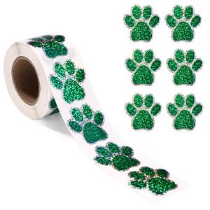lot 10381 image: 500pcs Paw Print Stickers Roll, 38mm1.49in Self-Adhesive Glitter Cute Puppy & Cat Paw Print Decals for Water Bottles Laptops Envelopes DIY Crafts & Scrapbooking (Dark Green)